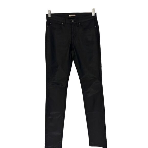 Eileen Fisher Black Waxed Faux Leather Denim Jeans Pants Size 4 Minimalist - Picture 1 of 13